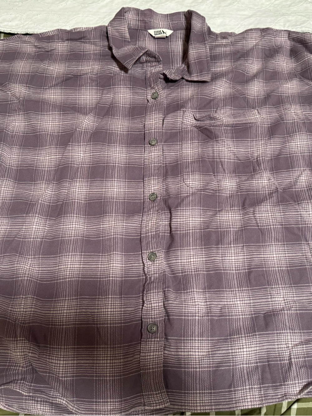 Eddie Bauer Lavender Plaid Short-Sleeve Button-Down Shirt